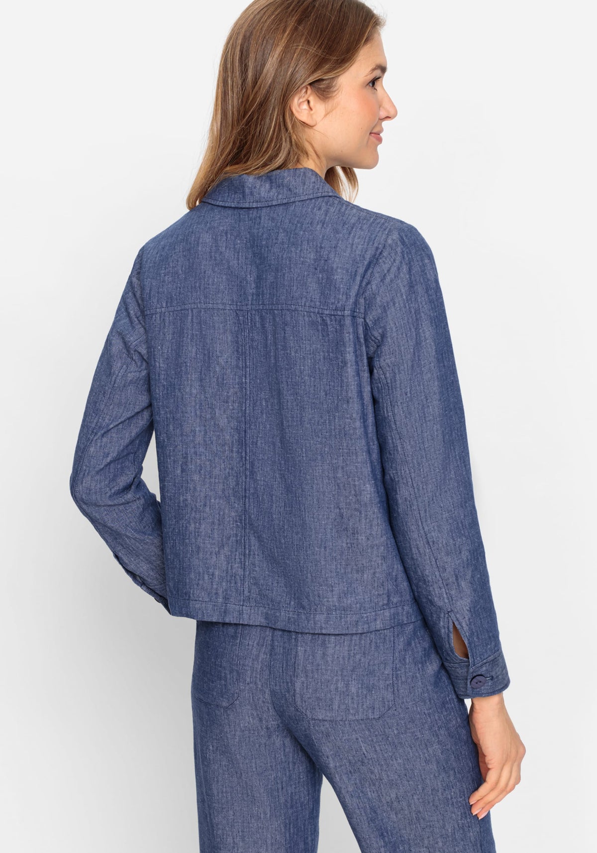 Linen Blend Long Sleeve Button Front Jacket