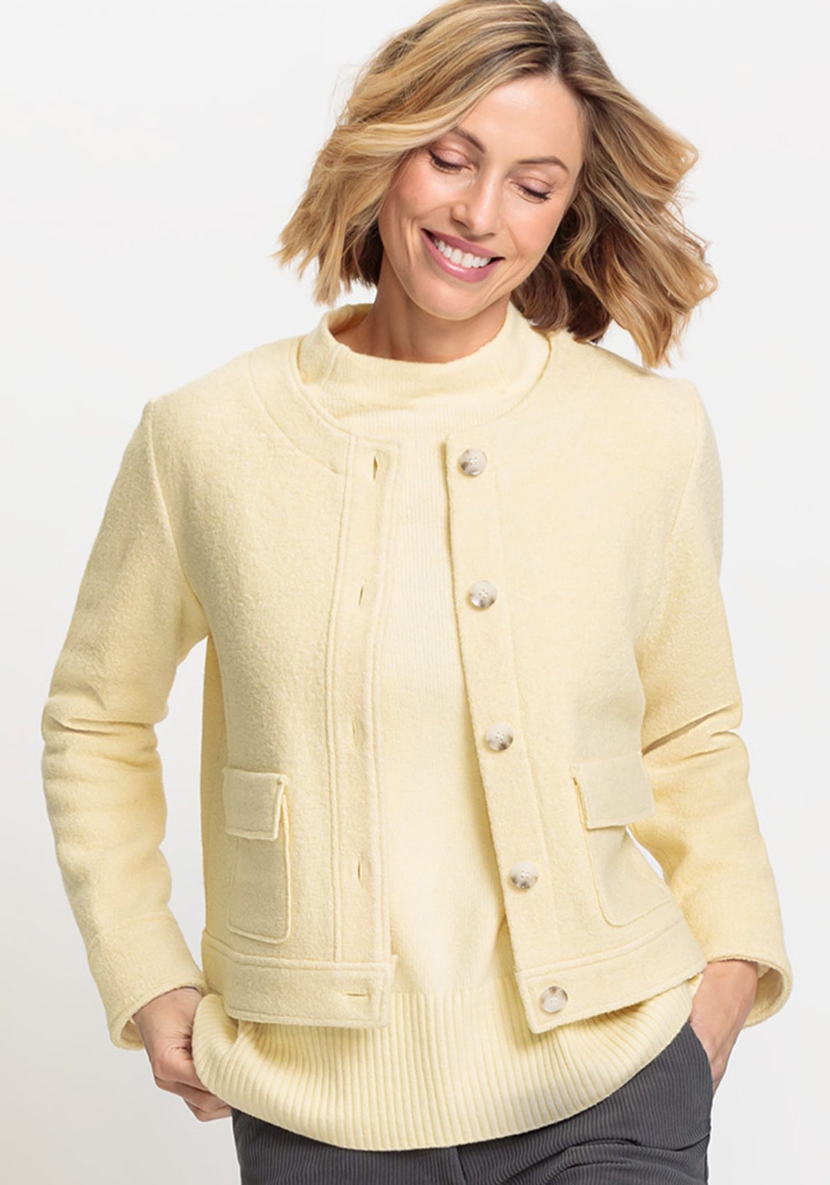 Cropped Boiled Wool Blend Jacket