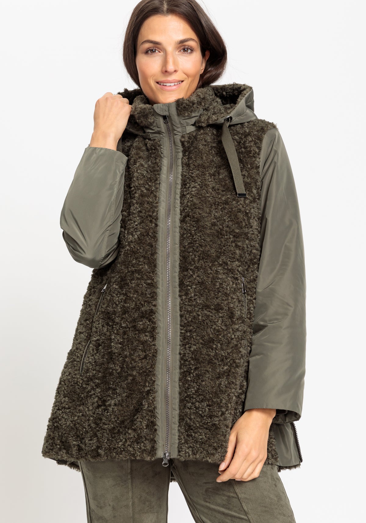 Mixed Media Coat with Removable Hood