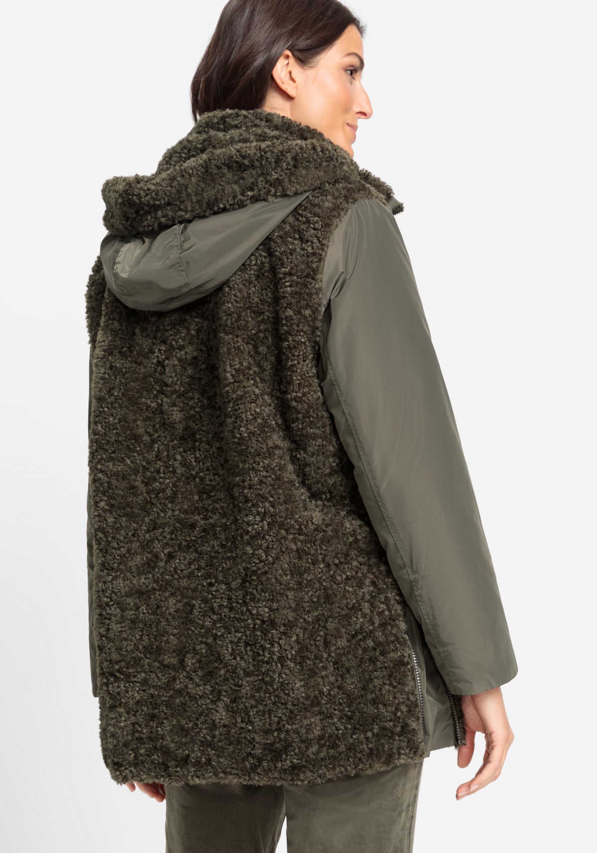 Mixed Media Coat with Removable Hood