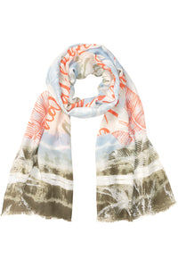 Multi Print Scarf with Frayed Edge Trim