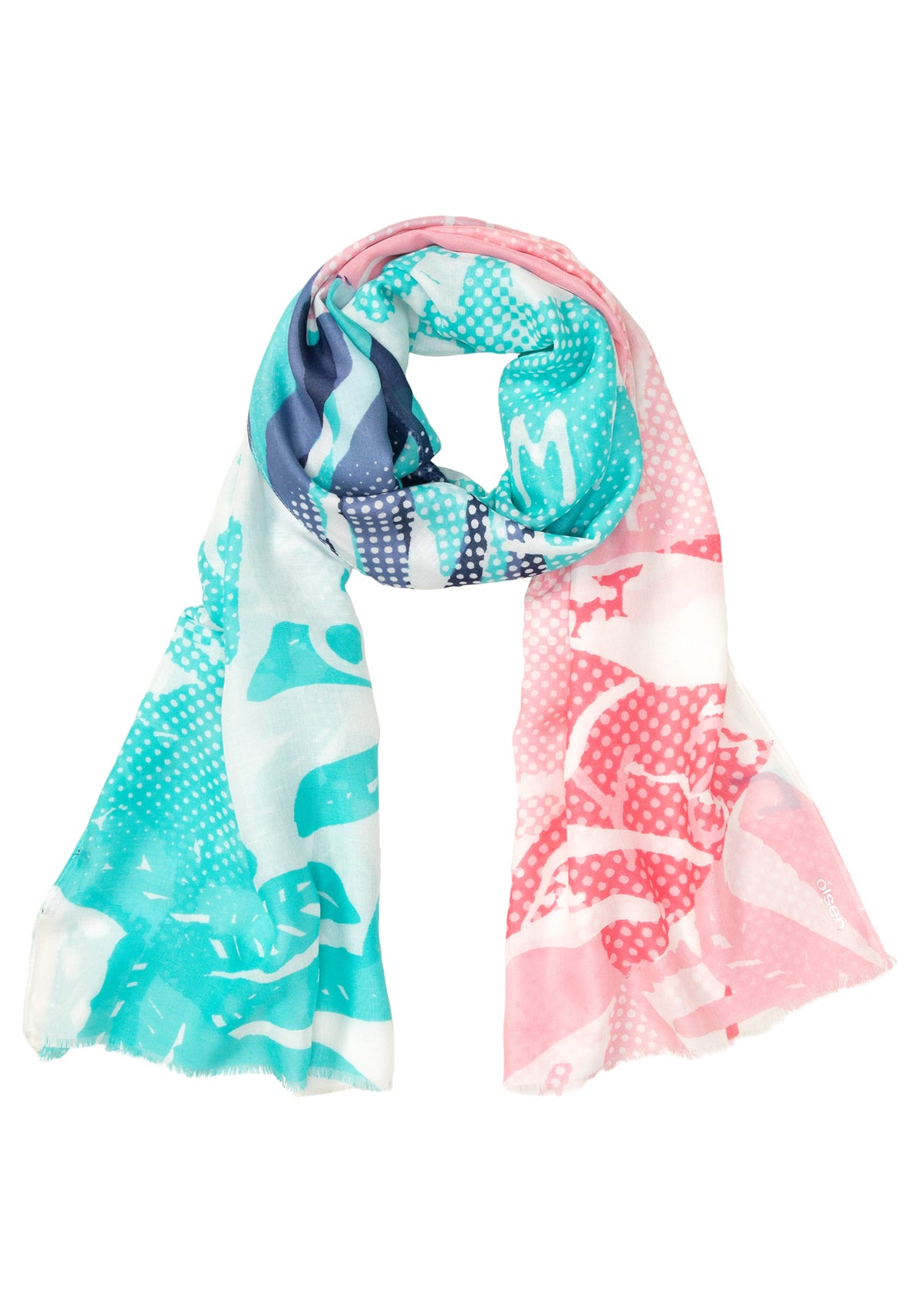 Foulard moyen multi-impression avec bordures effilochées