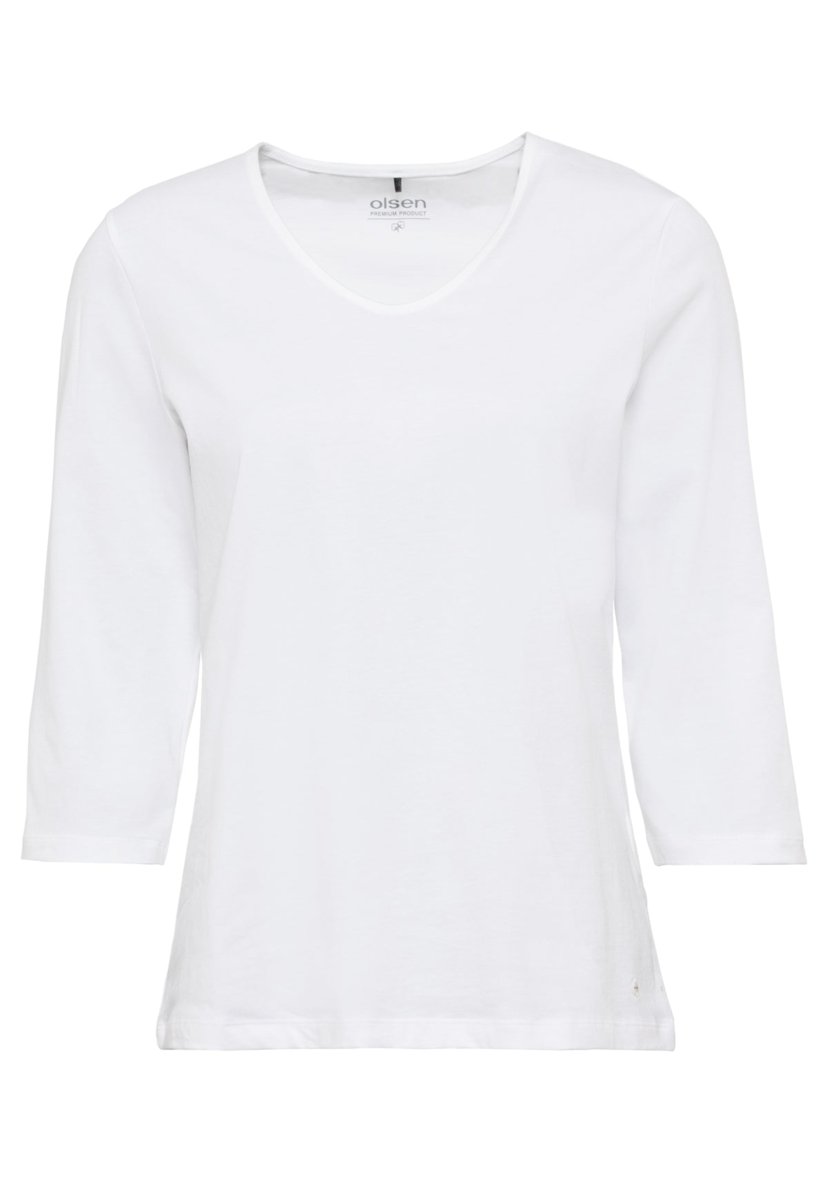 Cotton Blend 3/4 Sleeve Rounded V-Neck Basic T-Shirt