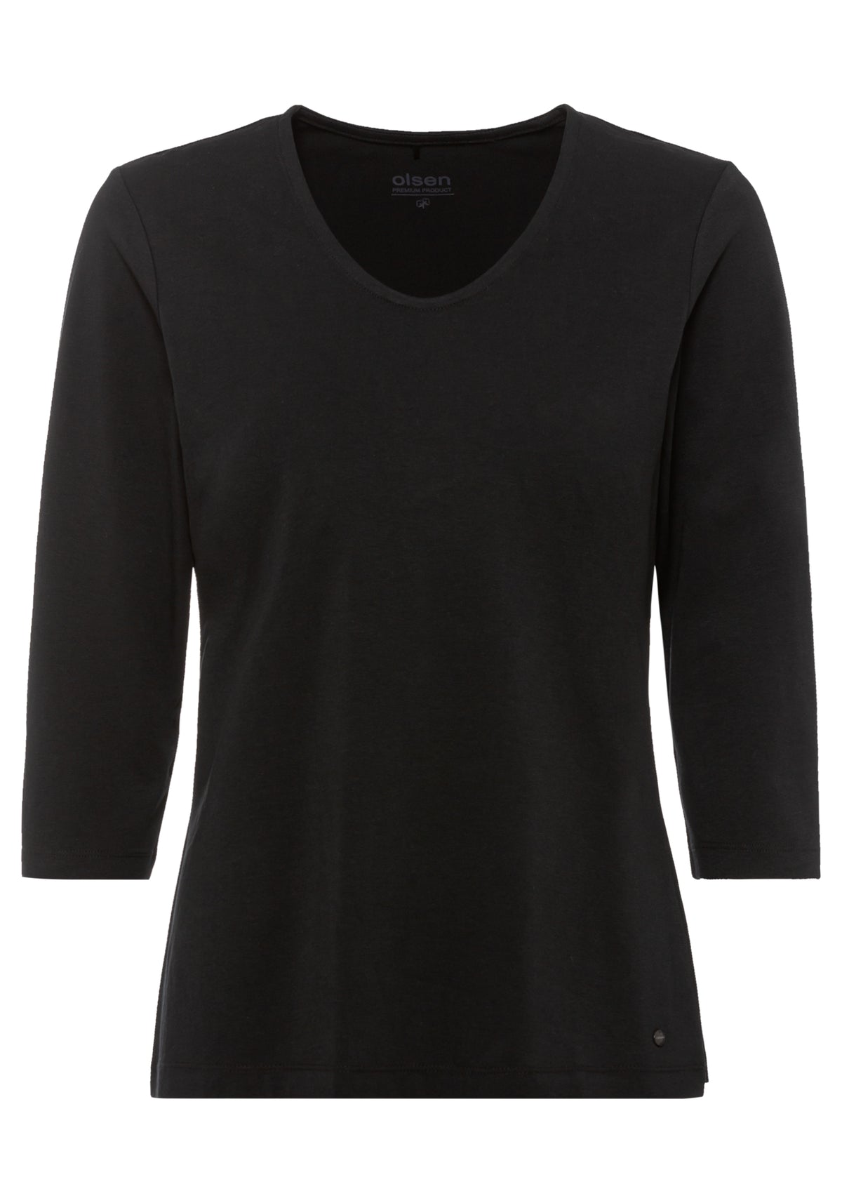 Cotton Blend 3/4 Sleeve Rounded V-Neck Basic T-Shirt