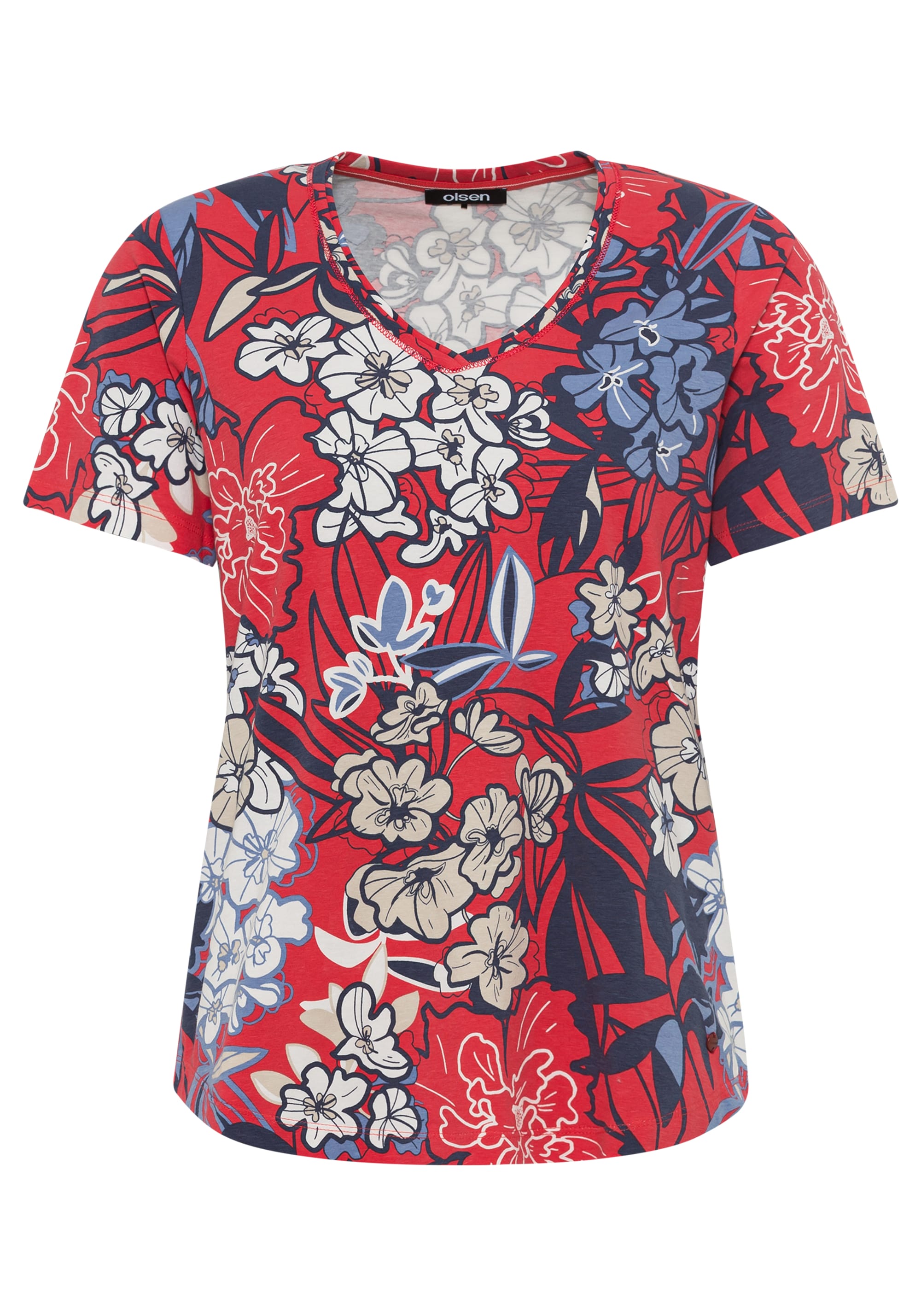 Cotton Blend Short Sleeve Allover Floral Print T-Shirt - Olsen