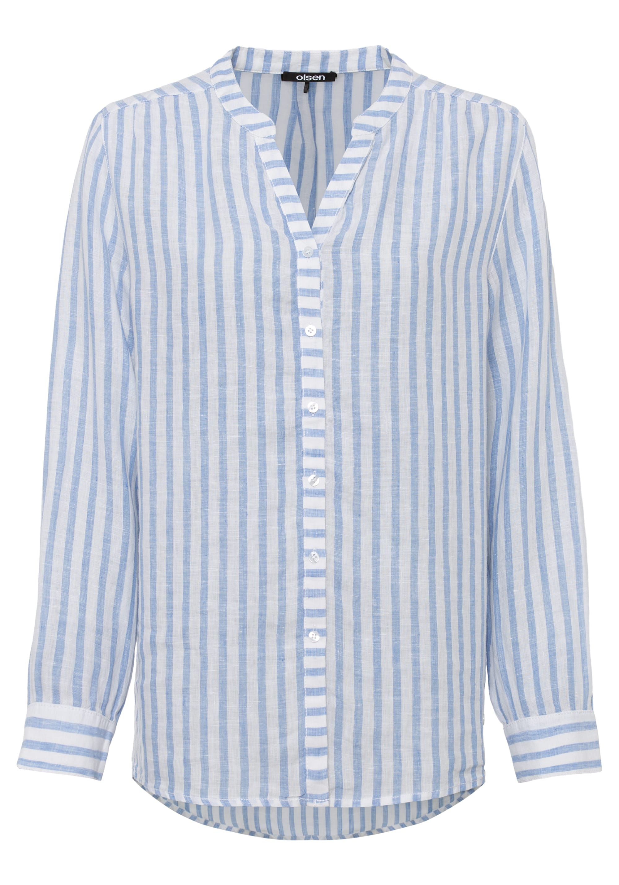 Cotton Linen Blend Long Sleeve Striped Shirt - Olsen Fashion Canada